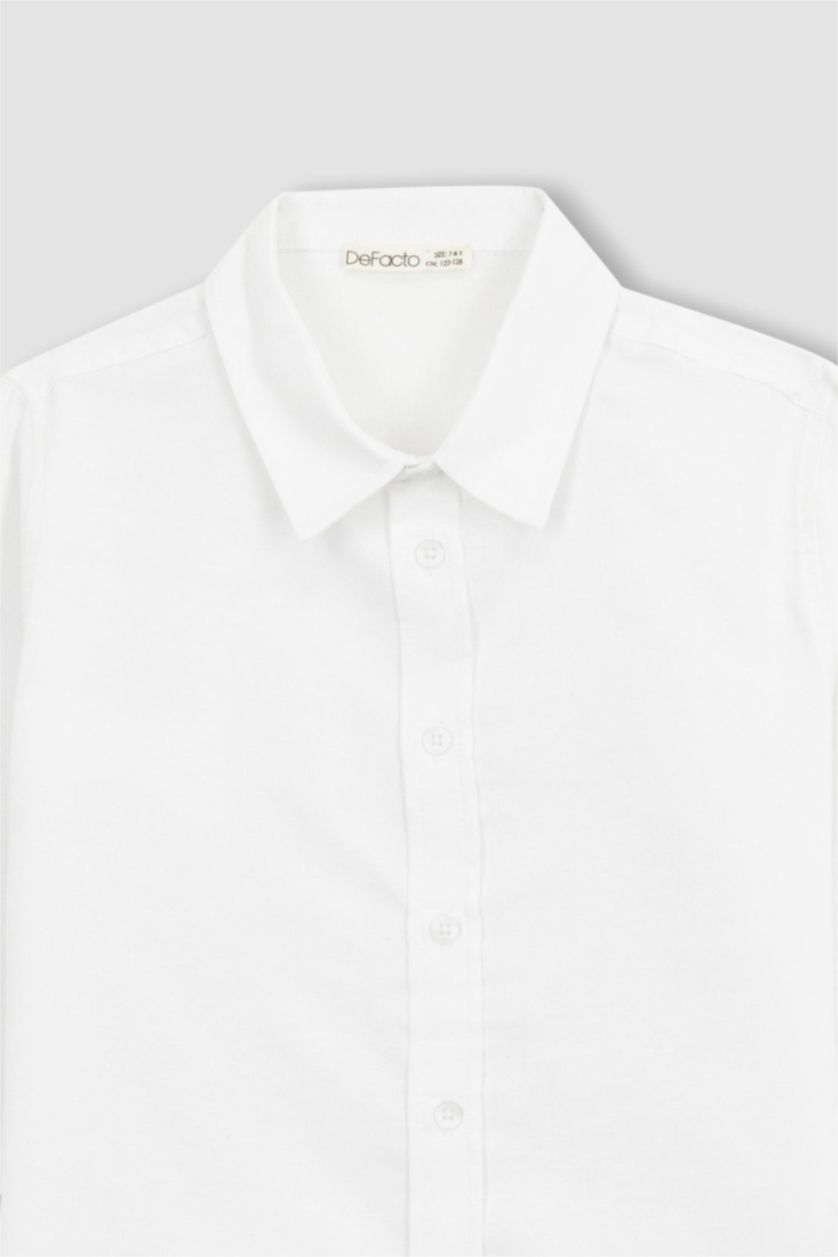 BOYS & TEENS White قميص كم طويل أوكسفورد قصة عادية