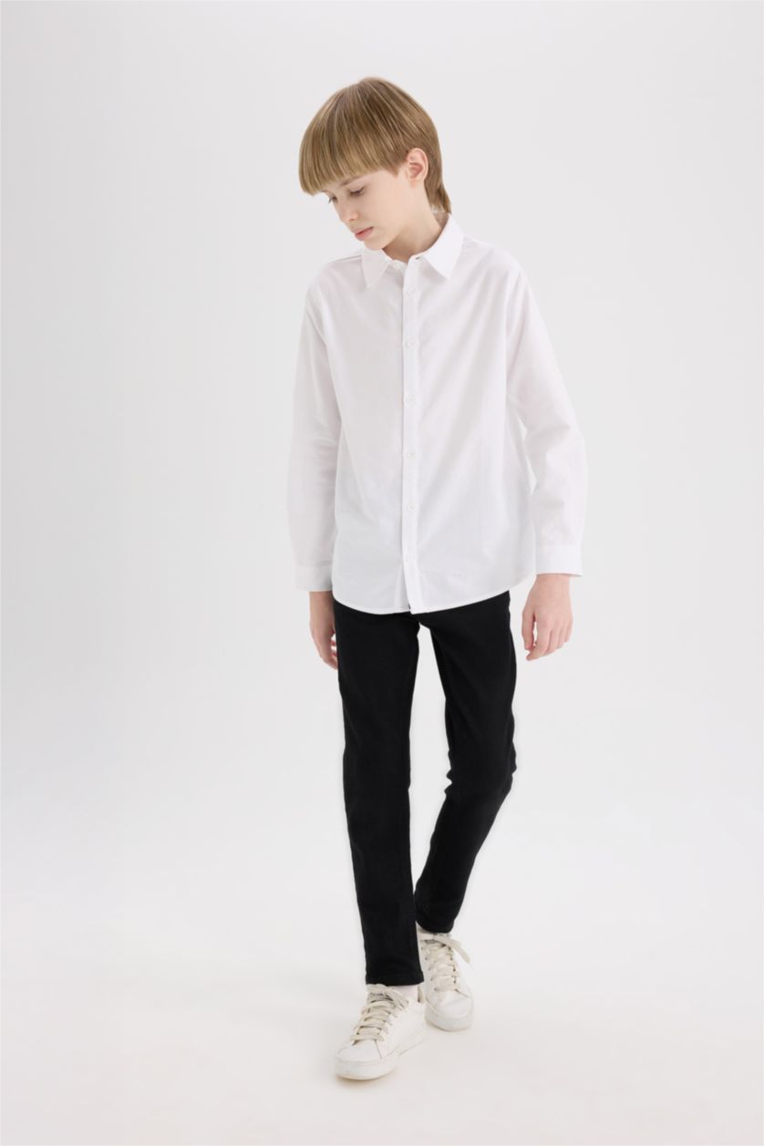 BOYS & TEENS White Boy Polo Neck Oxford Long Sleeve Shirt