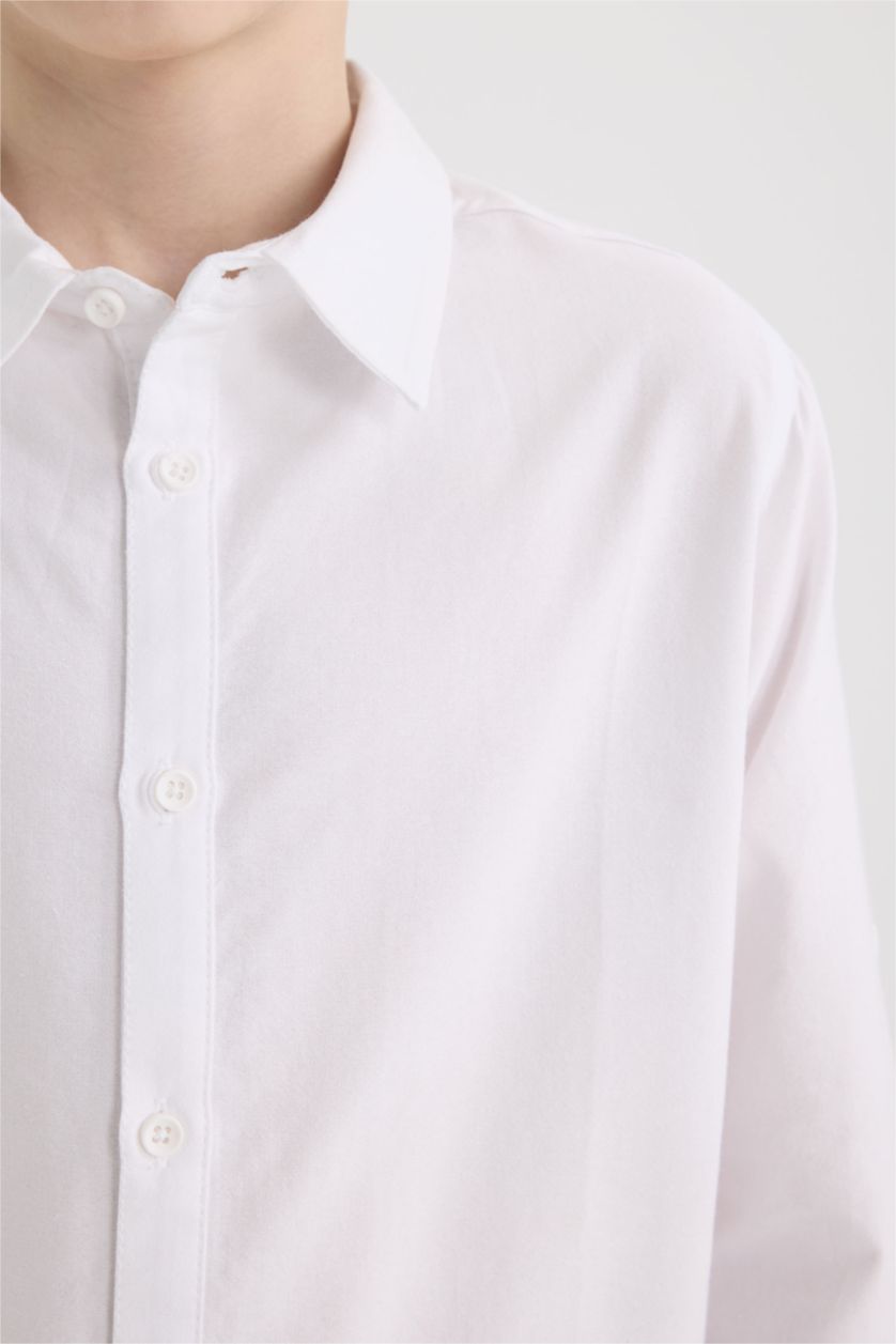 BOYS & TEENS White Boy Polo Neck Oxford Long Sleeve Shirt