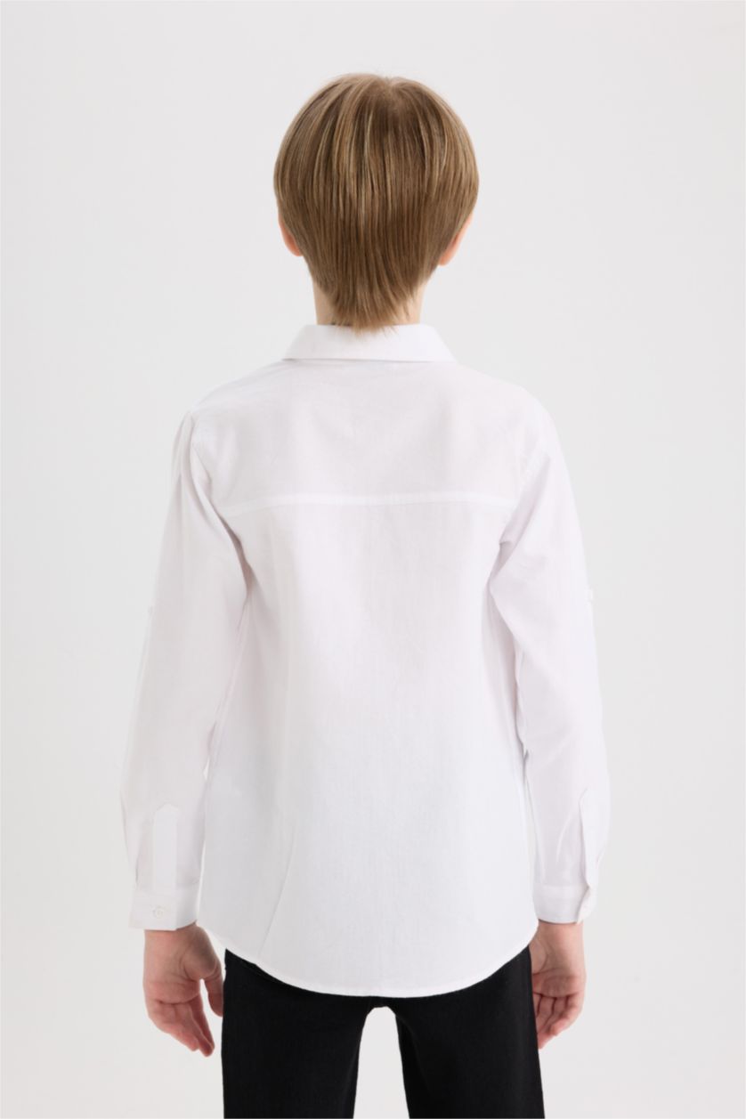 BOYS & TEENS White Boy Polo Neck Oxford Long Sleeve Shirt