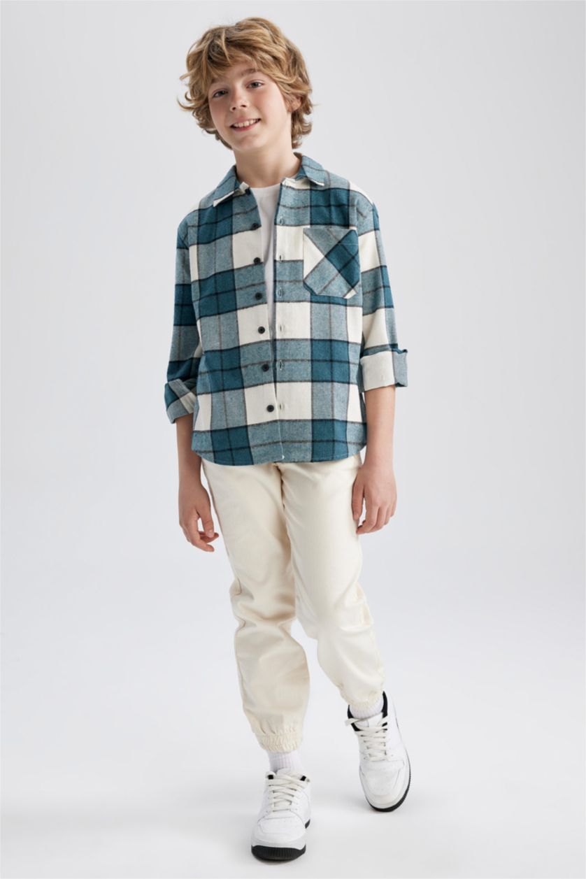 BOYS & TEENS Mint Boys Oversize Fit Checkered Long Sleeve Flannel Shirt
