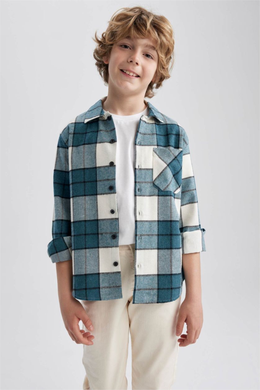 BOYS & TEENS Mint Boys Oversize Fit Checkered Long Sleeve Flannel Shirt