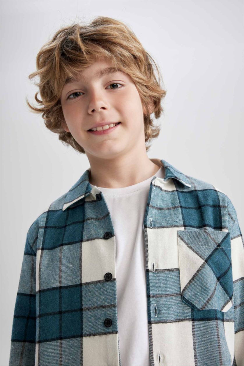 BOYS & TEENS Mint Boys Oversize Fit Checkered Long Sleeve Flannel Shirt