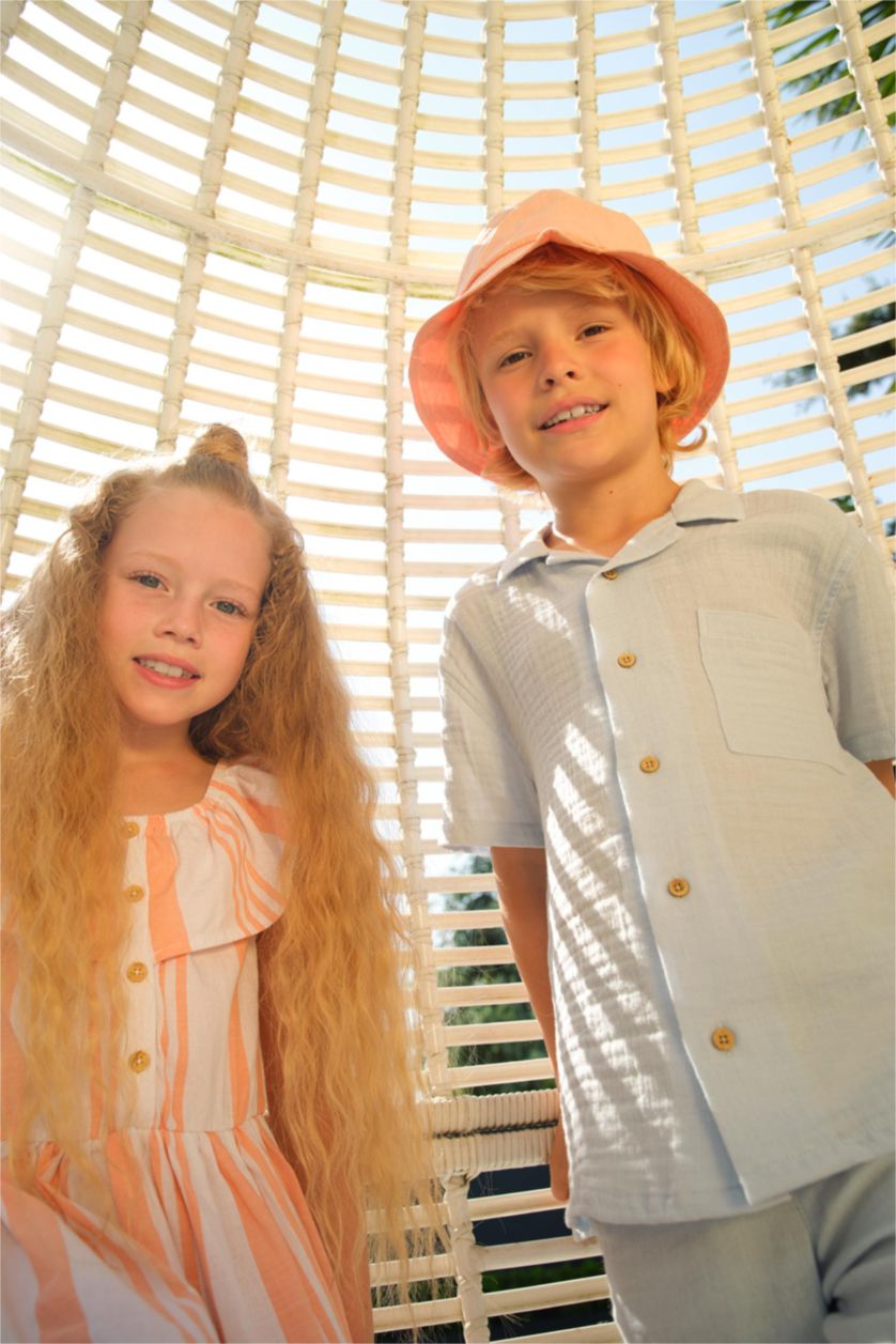 BOYS & TEENS Light Blue قميص نص كم موسلين قصة عادية