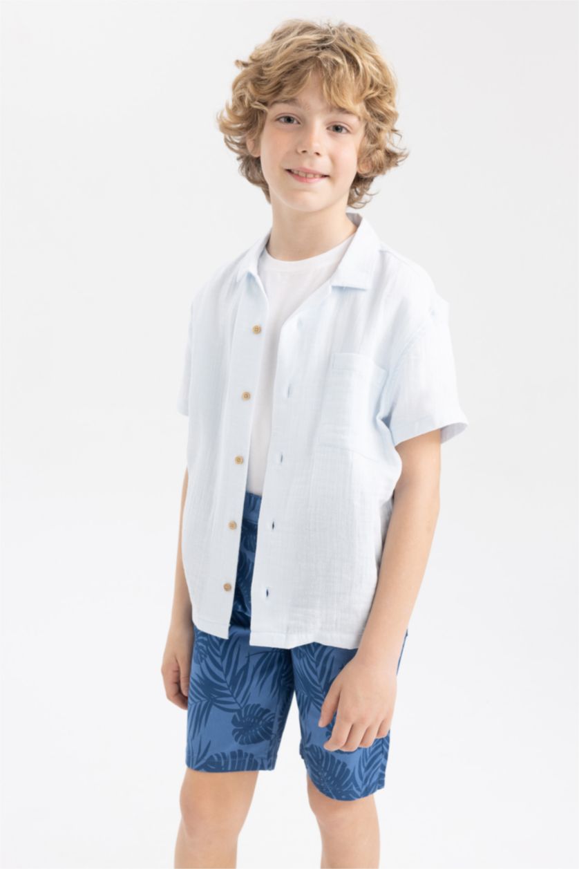 BOYS & TEENS Light Blue قميص نص كم موسلين قصة عادية