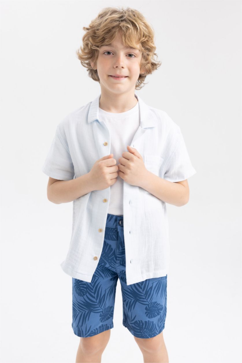 BOYS & TEENS Light Blue قميص نص كم موسلين قصة عادية