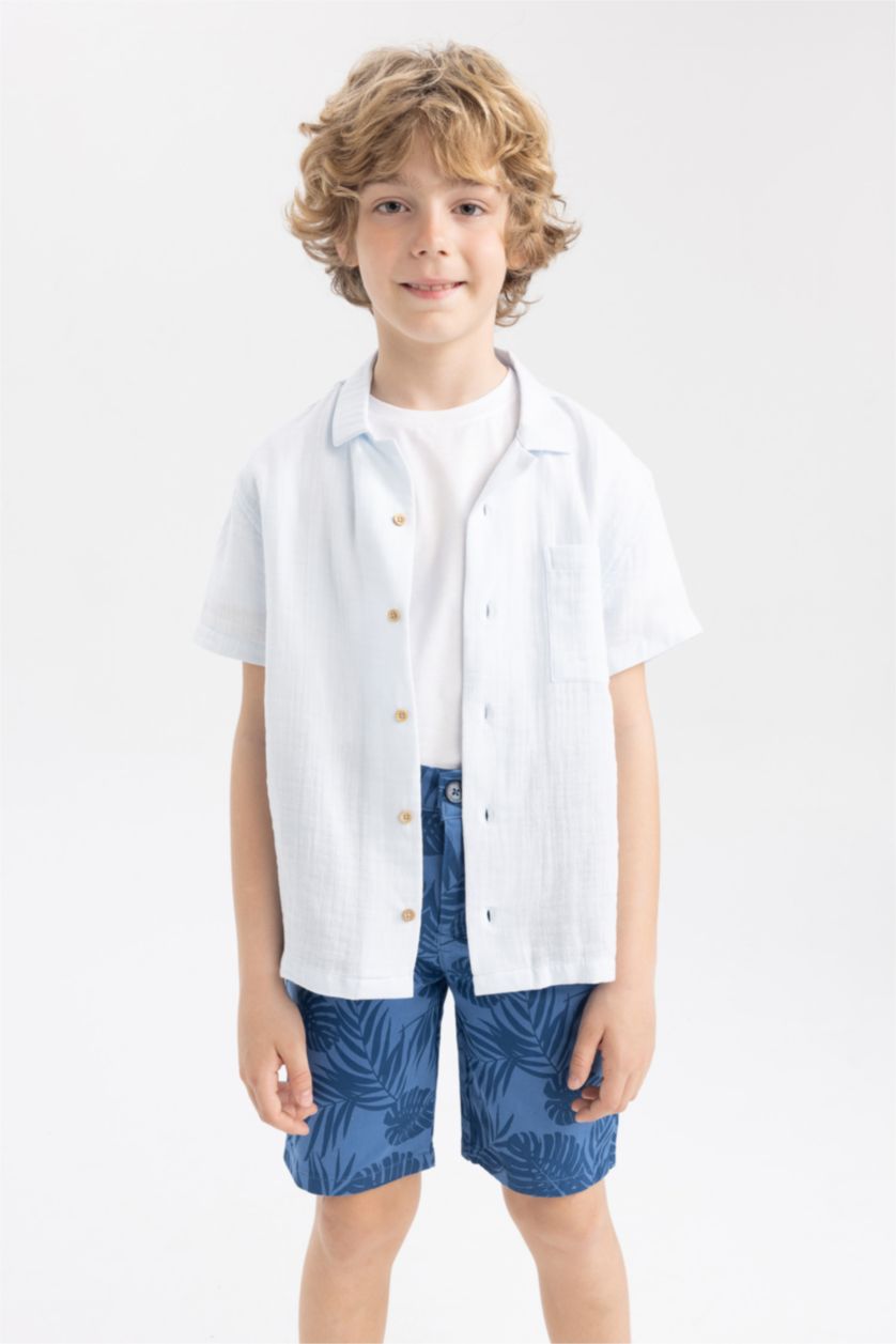 BOYS & TEENS Light Blue قميص نص كم موسلين قصة عادية