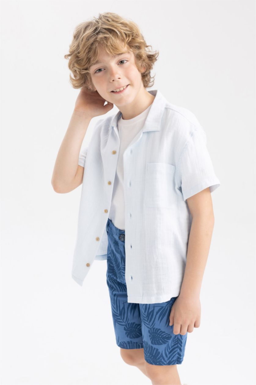 BOYS & TEENS Light Blue قميص نص كم موسلين قصة عادية