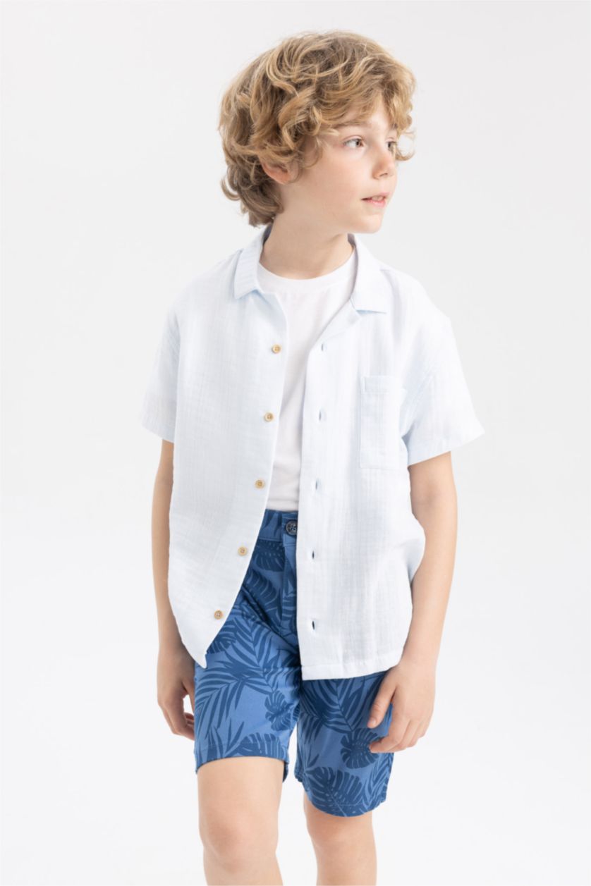 BOYS & TEENS Light Blue قميص نص كم موسلين قصة عادية