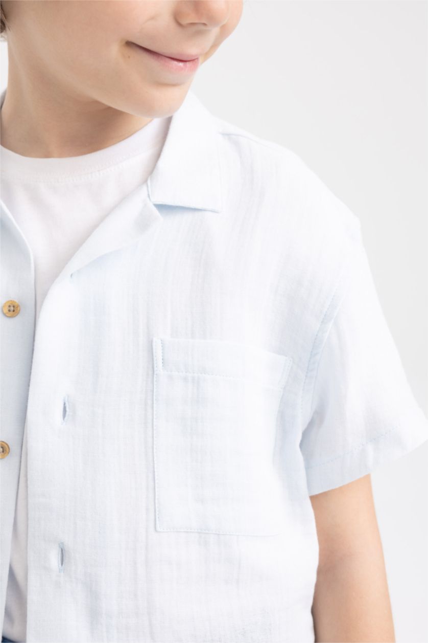 BOYS & TEENS Light Blue قميص نص كم موسلين قصة عادية