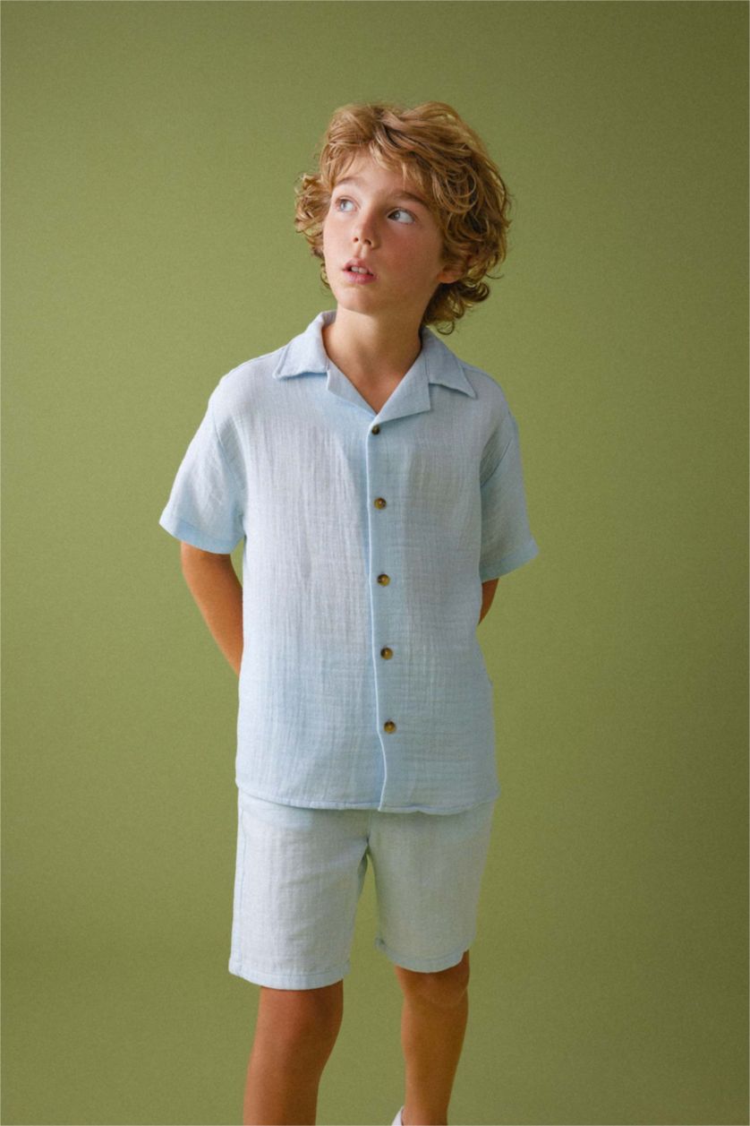 Boys & Teens Light Blue Boy Regular Fit Short Sleeve Jean Shirt