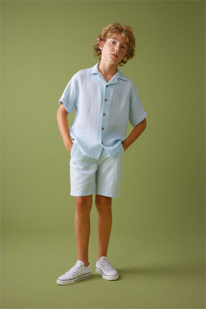 Boys & Teens Light Blue Boy Regular Fit Short Sleeve Jean Shirt