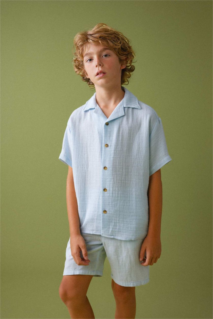 Boys & Teens Light Blue Boy Regular Fit Short Sleeve Jean Shirt