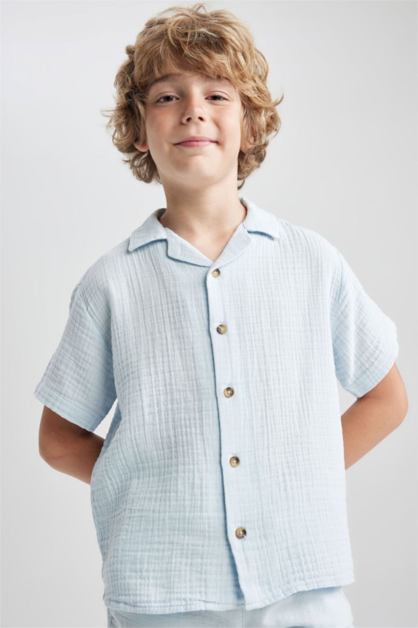 Boys & Teens Light Blue Boy Regular Fit Short Sleeve Jean Shirt