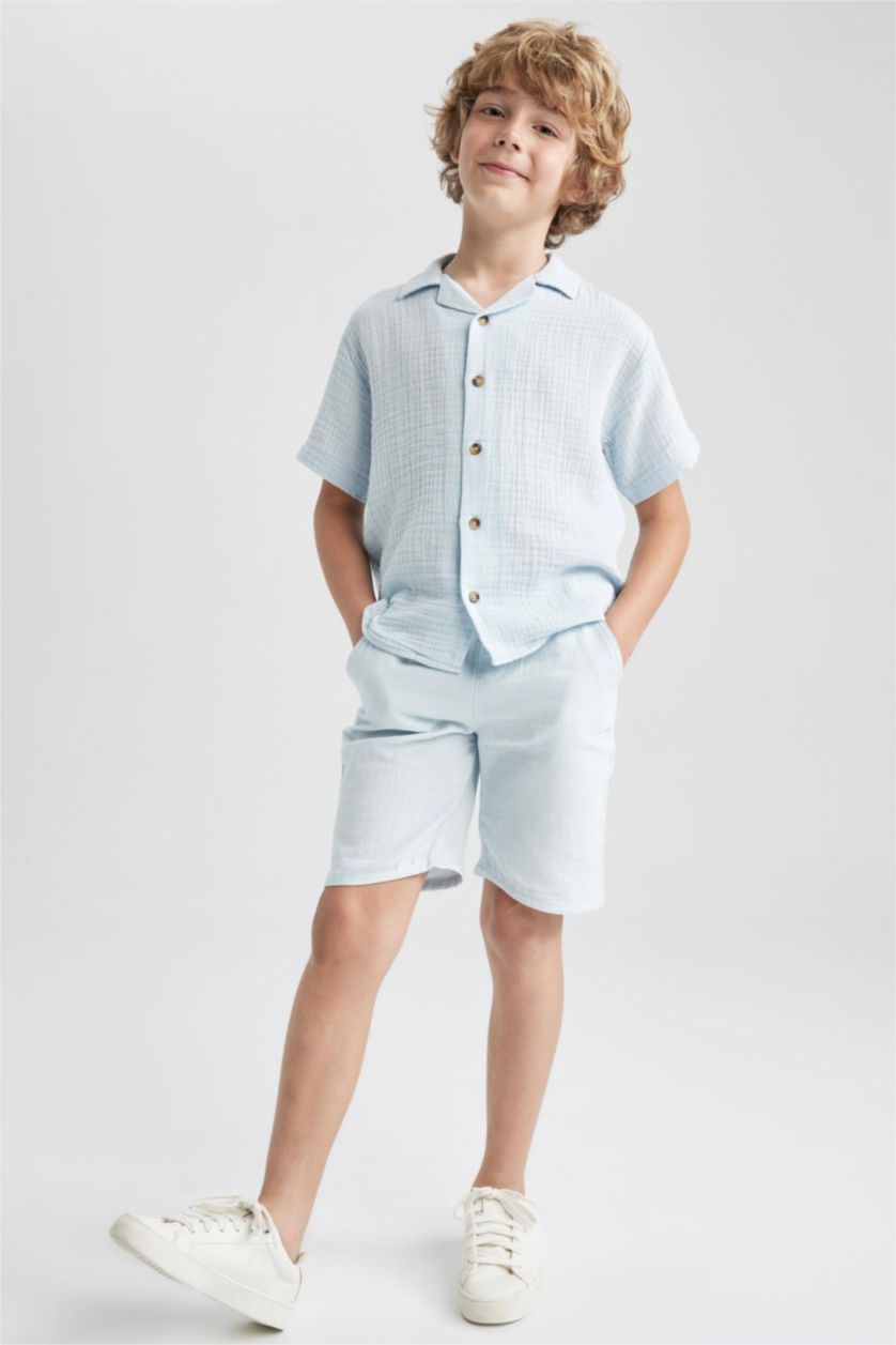 Boys & Teens Light Blue Boy Regular Fit Short Sleeve Jean Shirt