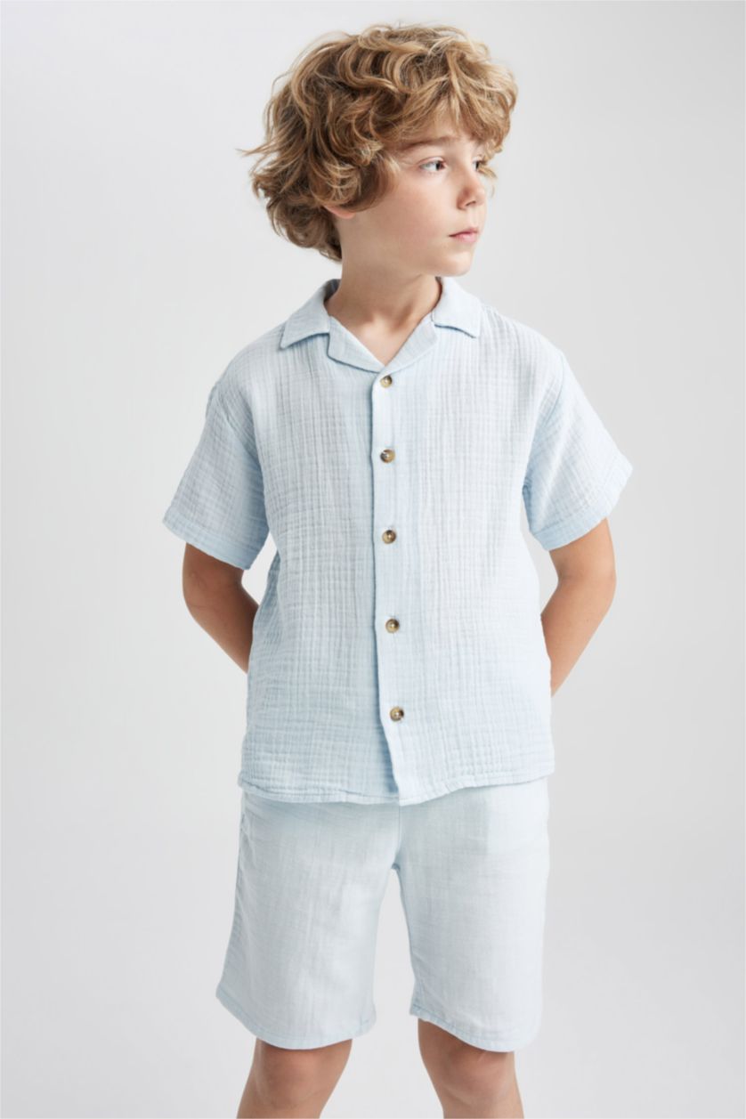 Boys & Teens Light Blue Boy Regular Fit Short Sleeve Jean Shirt
