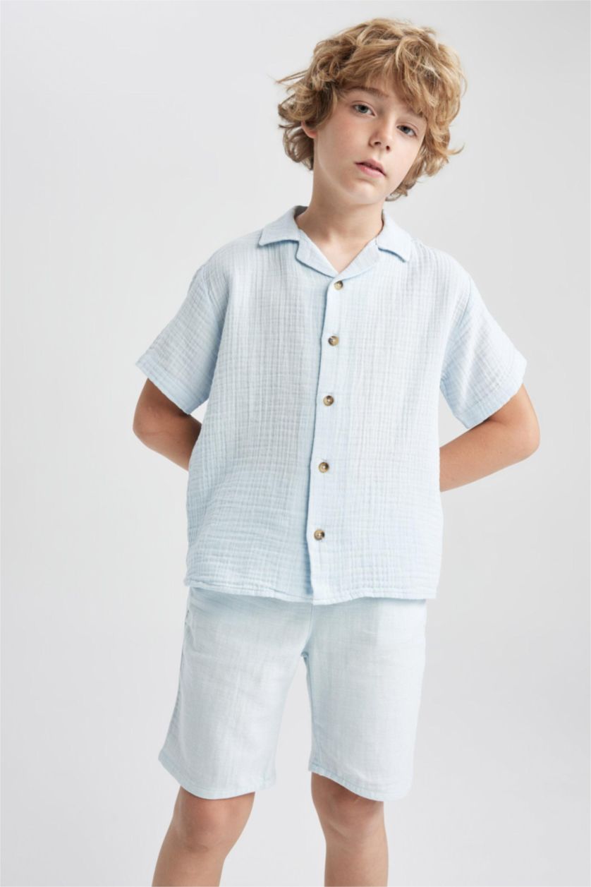 Boys & Teens Light Blue Boy Regular Fit Short Sleeve Jean Shirt