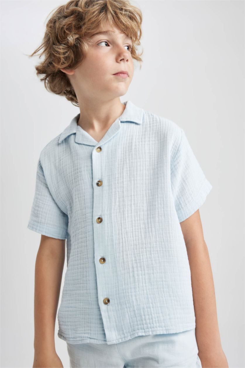 Boys & Teens Light Blue Boy Regular Fit Short Sleeve Jean Shirt