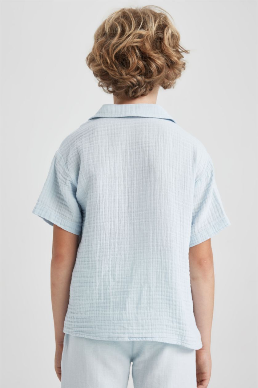 Boys & Teens Light Blue Boy Regular Fit Short Sleeve Jean Shirt