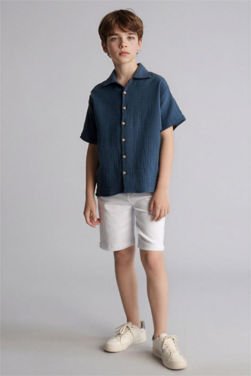 Erkek Çocuk - Genç Erkek İndigo Oversıze Müslin Gömlek 