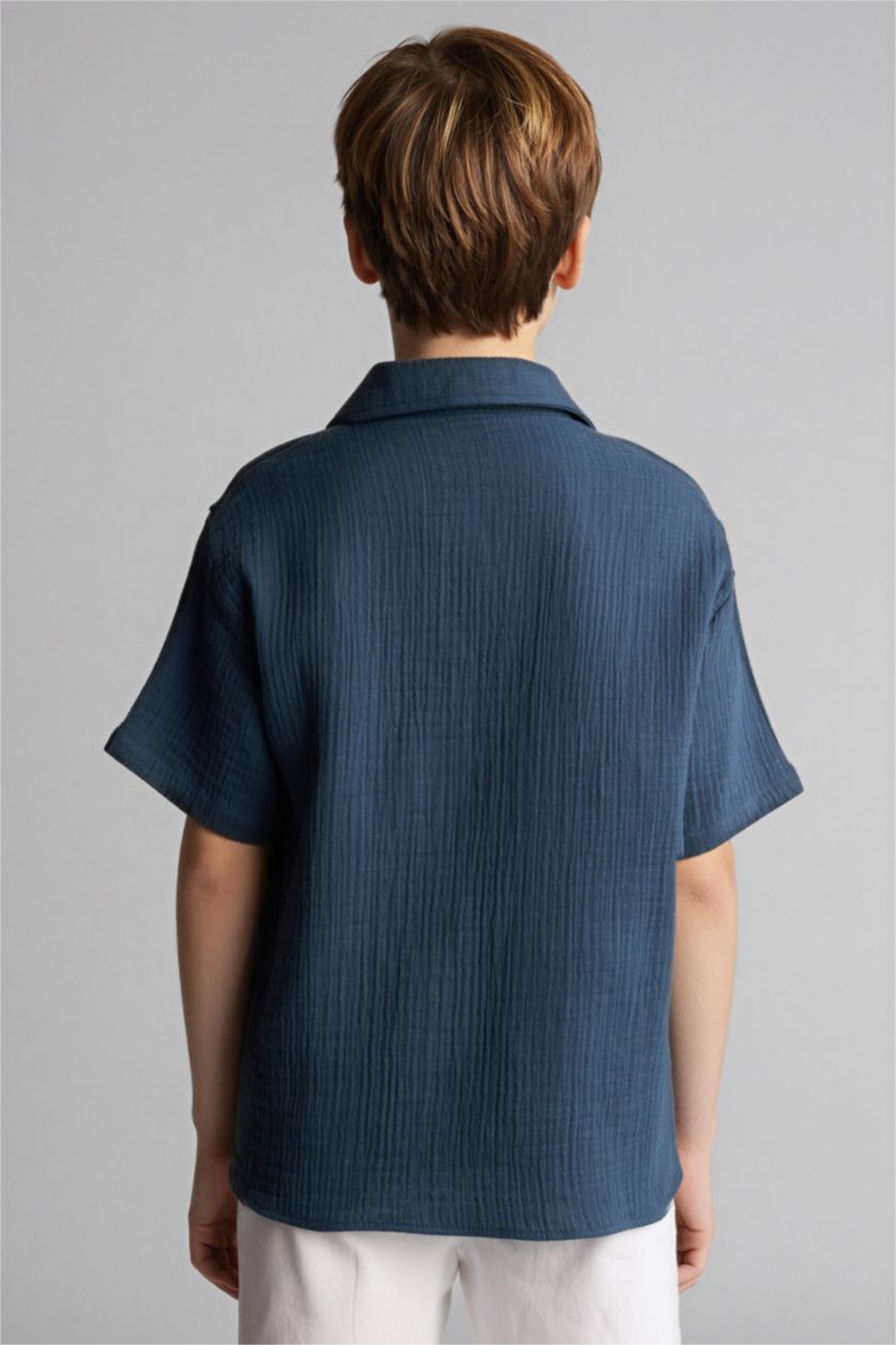 Erkek Çocuk - Genç Erkek İndigo Oversıze Müslin Gömlek 