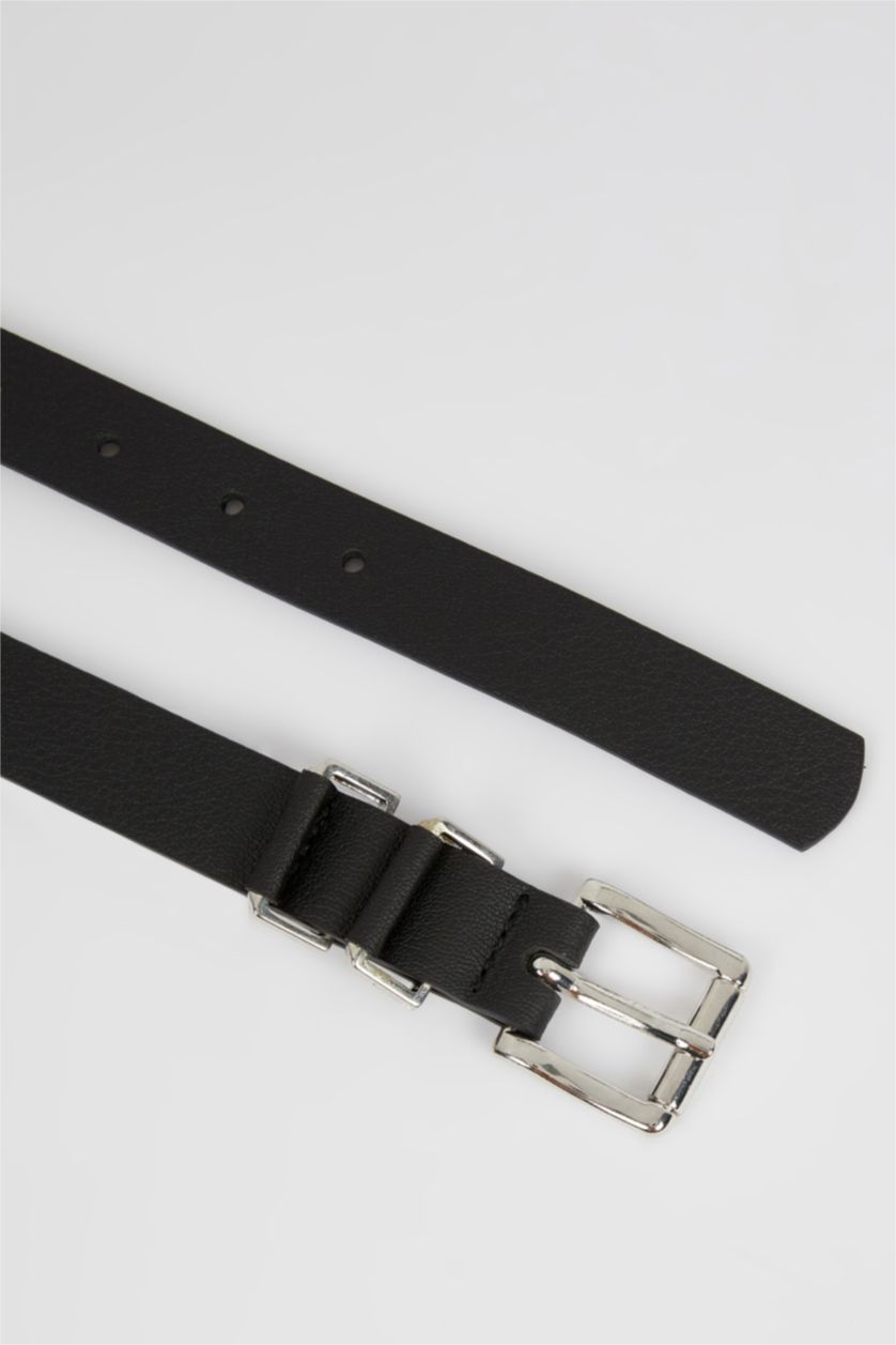 Kadın Siyah Kadın Dikdörtgen Toka Suni Deri Kemer