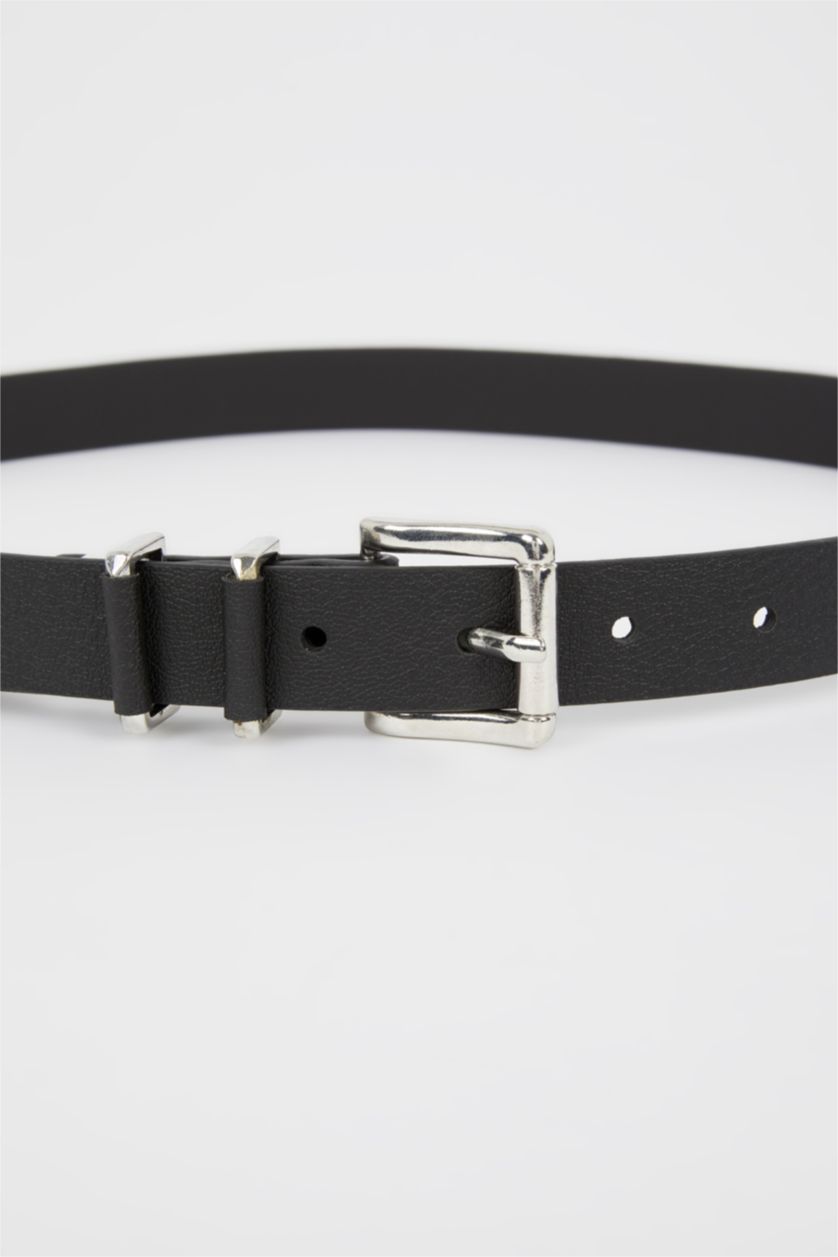 Kadın Siyah Kadın Dikdörtgen Toka Suni Deri Kemer