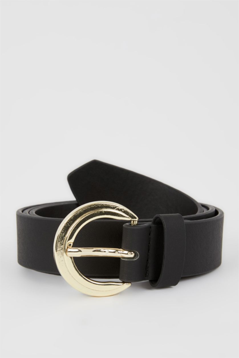 Kadın Siyah Kadın Oval Toka Suni Deri Jean Kemeri