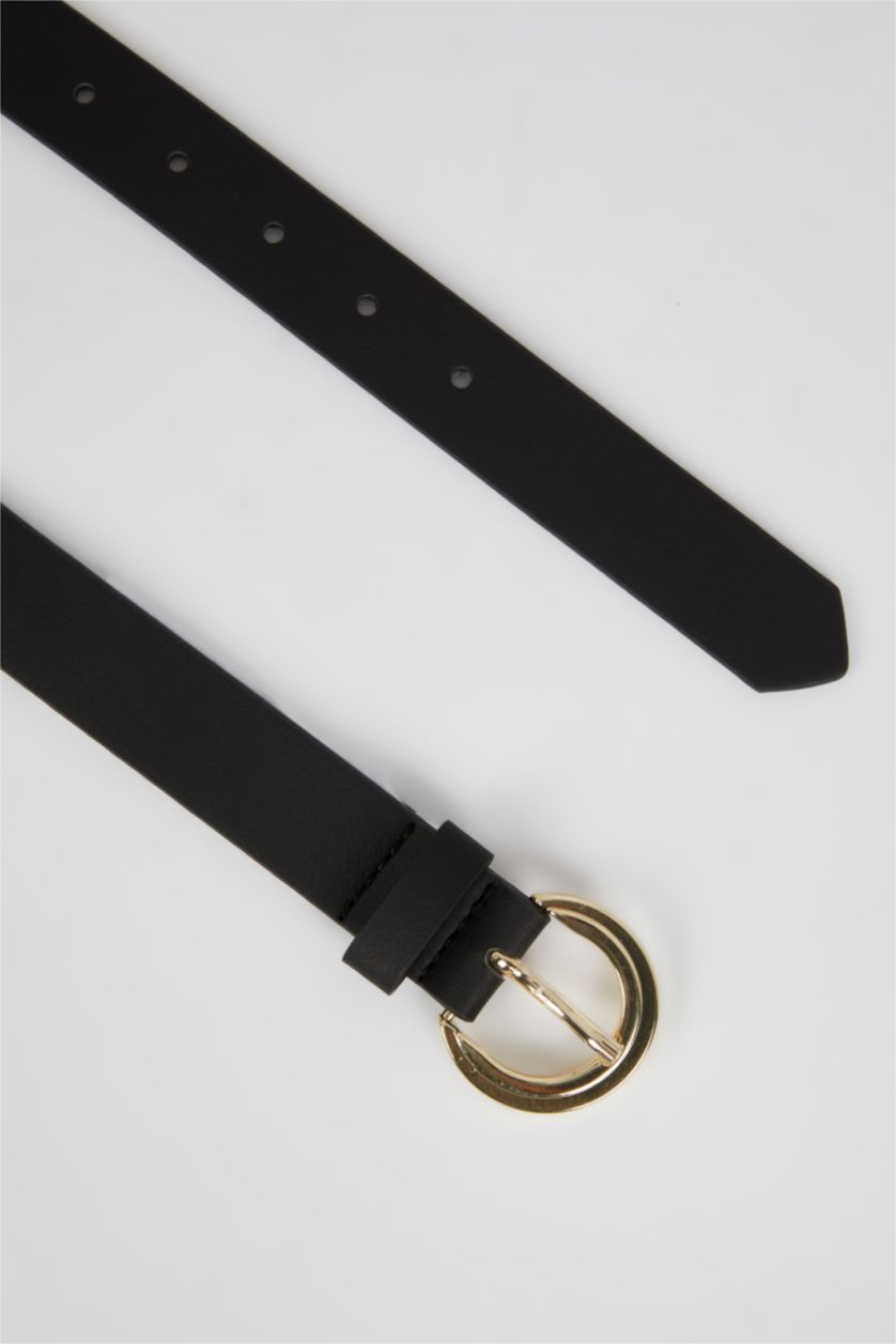 Kadın Siyah Kadın Oval Toka Suni Deri Jean Kemeri