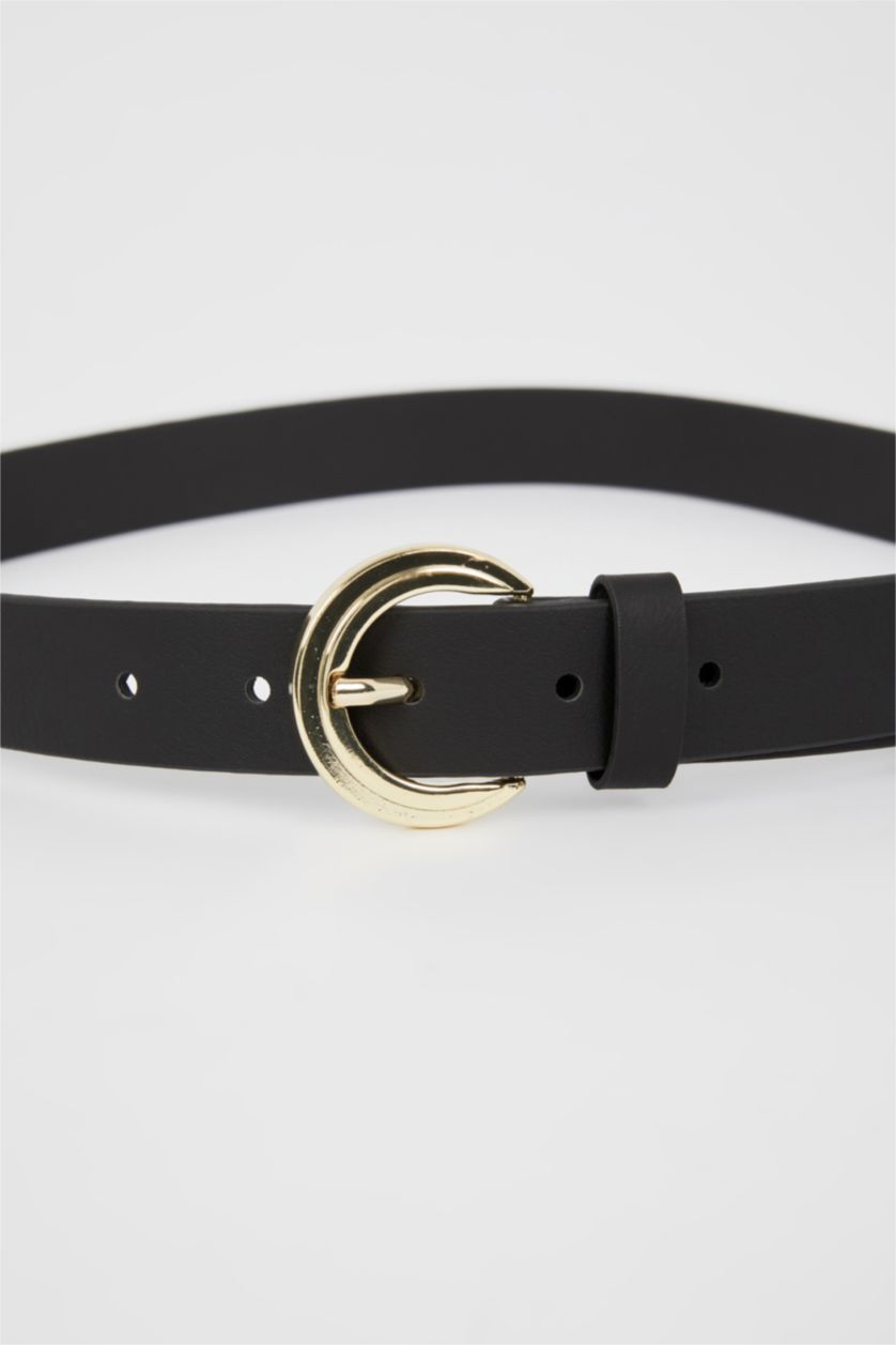 Kadın Siyah Kadın Oval Toka Suni Deri Jean Kemeri