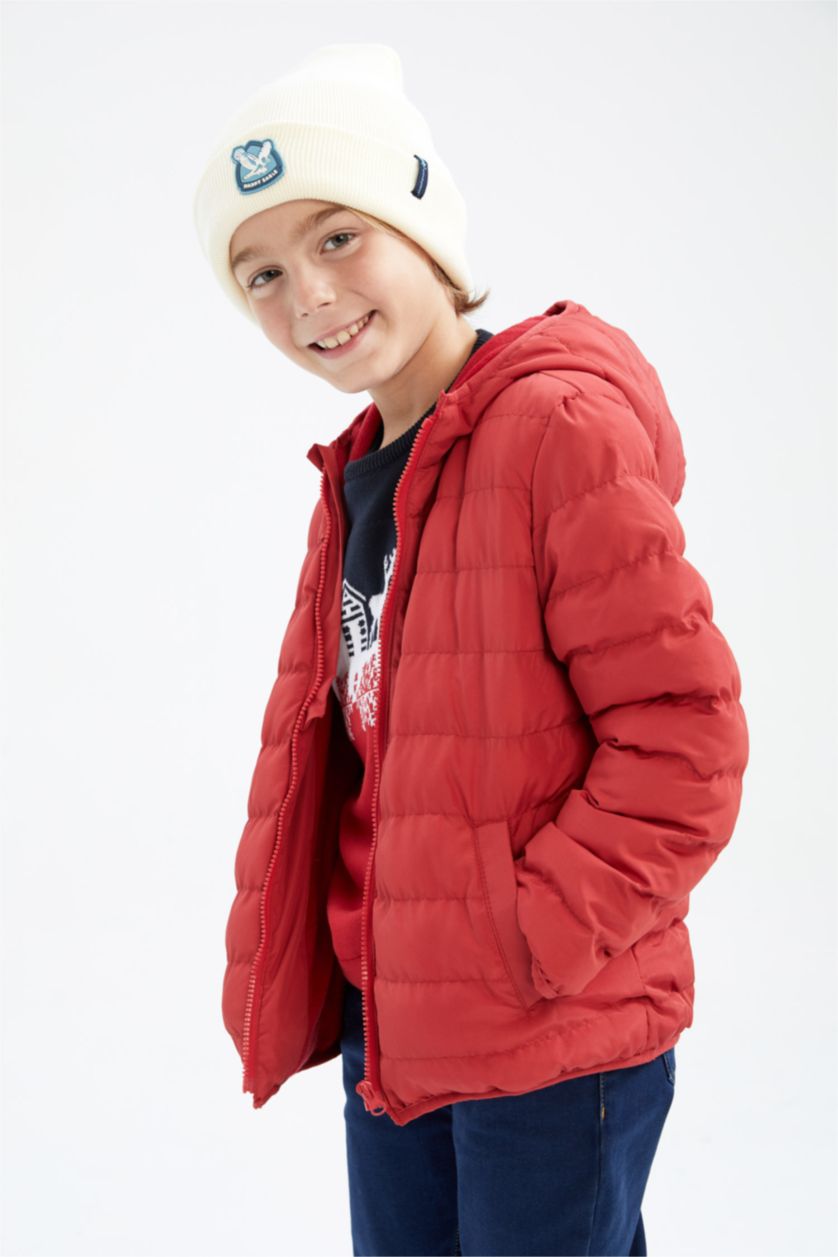 BOYS & TEENS Red Boy Hooded Fleece Lined Puffer Jacket