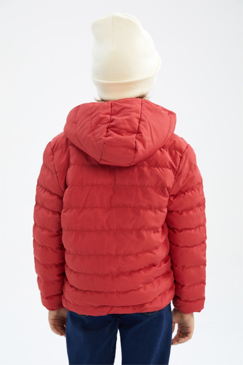 BOYS & TEENS Red Boy Hooded Fleece Lined Puffer Jacket