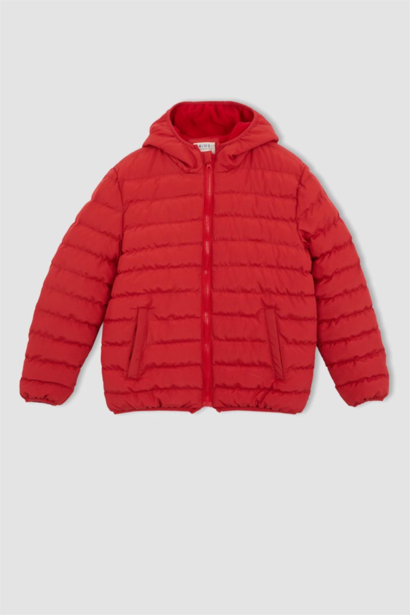 BOYS & TEENS Red Boy Hooded Fleece Lined Puffer Jacket