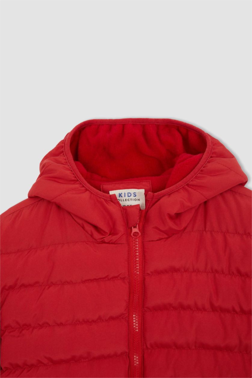 BOYS & TEENS Red Boy Hooded Fleece Lined Puffer Jacket