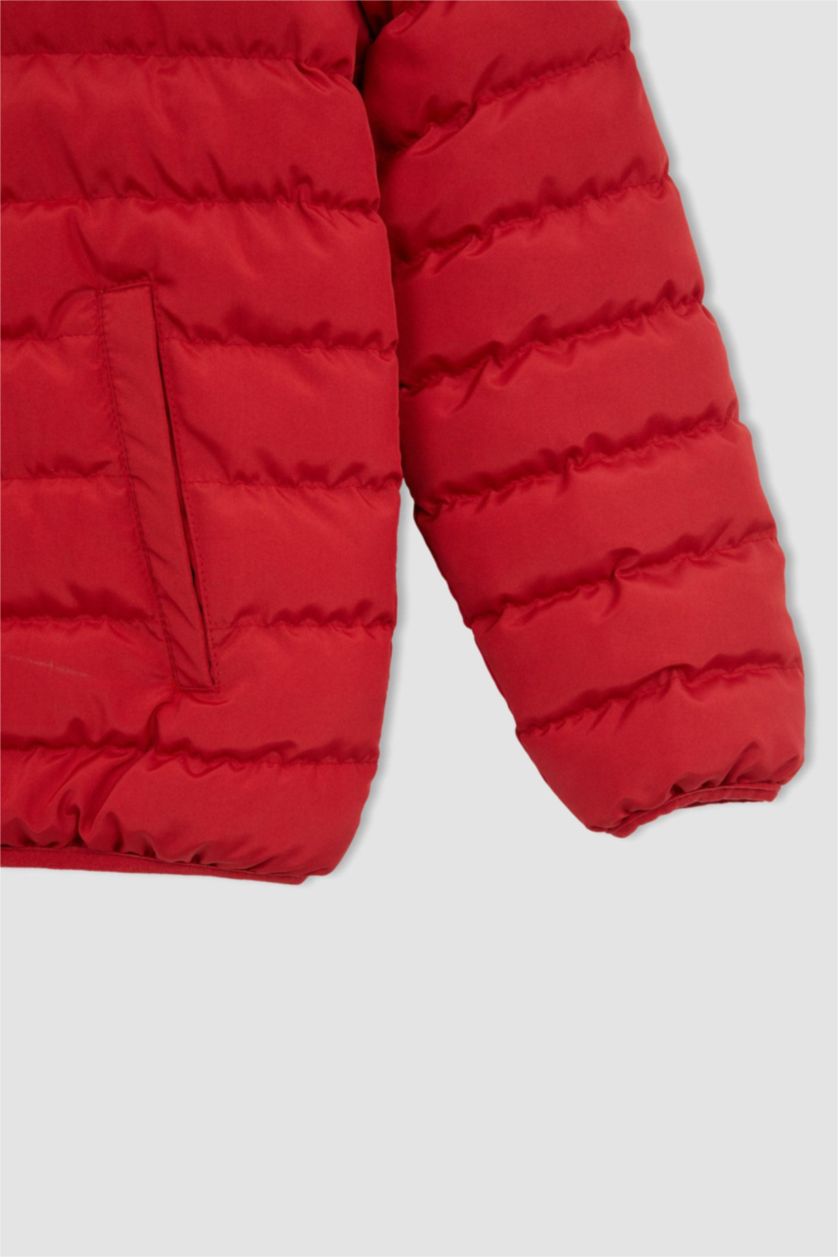 BOYS & TEENS Red Boy Hooded Fleece Lined Puffer Jacket