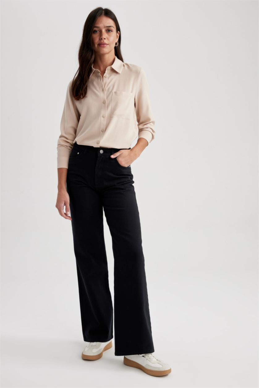 FEMME Beige Chemise classique basique à manches longues