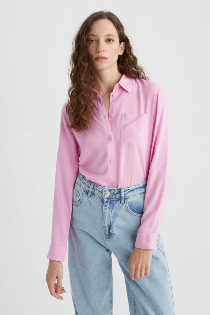 WOMAN Pink Regular Fit Shirt Collar Long Sleeve Shirt