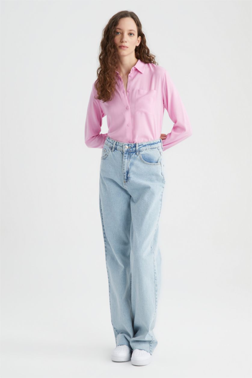 WOMAN Pink Regular Fit Shirt Collar Long Sleeve Shirt