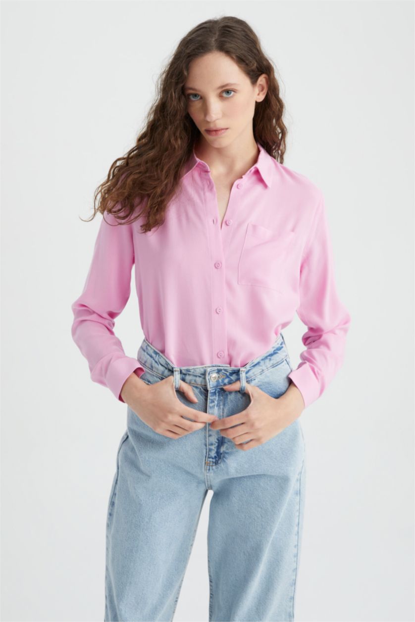 WOMAN Pink Regular Fit Shirt Collar Long Sleeve Shirt