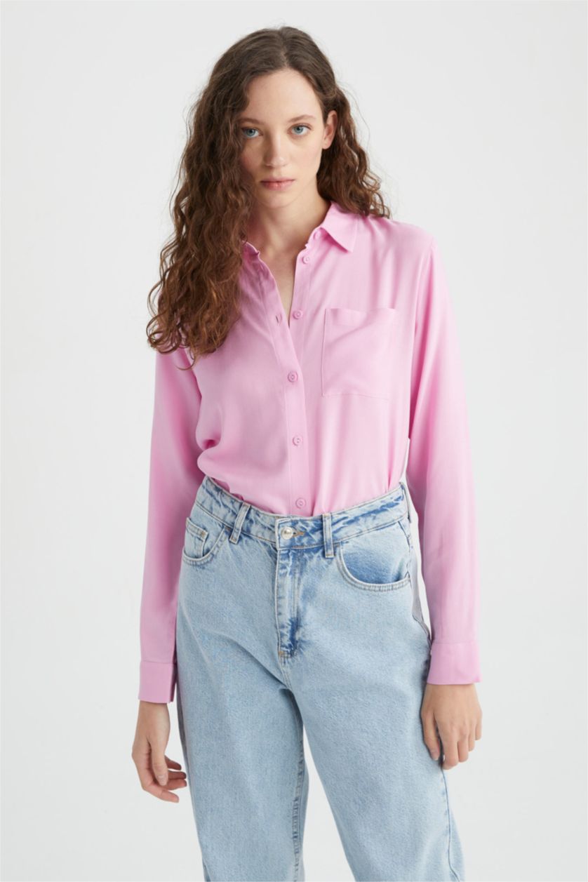 WOMAN Pink Regular Fit Shirt Collar Long Sleeve Shirt