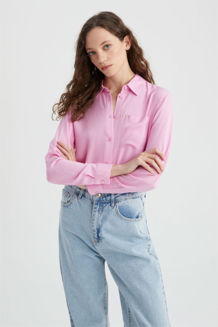 WOMAN Pink Regular Fit Shirt Collar Long Sleeve Shirt