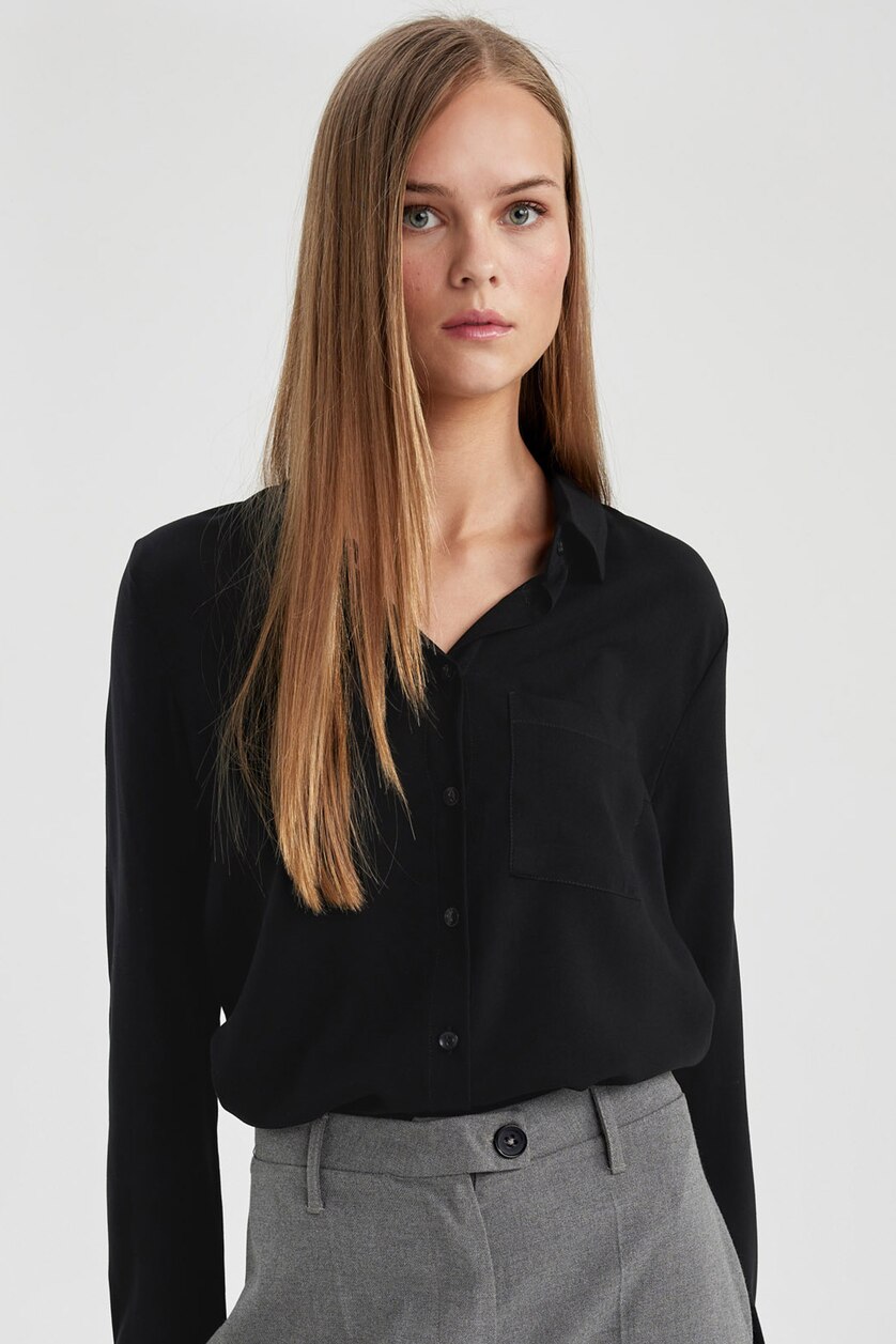 نساء أسود Regular Fit Long Sleeve Shirt