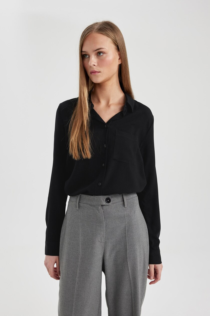 نساء أسود Regular Fit Long Sleeve Shirt