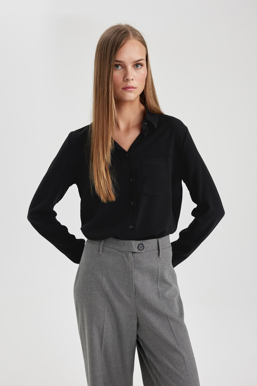نساء أسود Regular Fit Long Sleeve Shirt