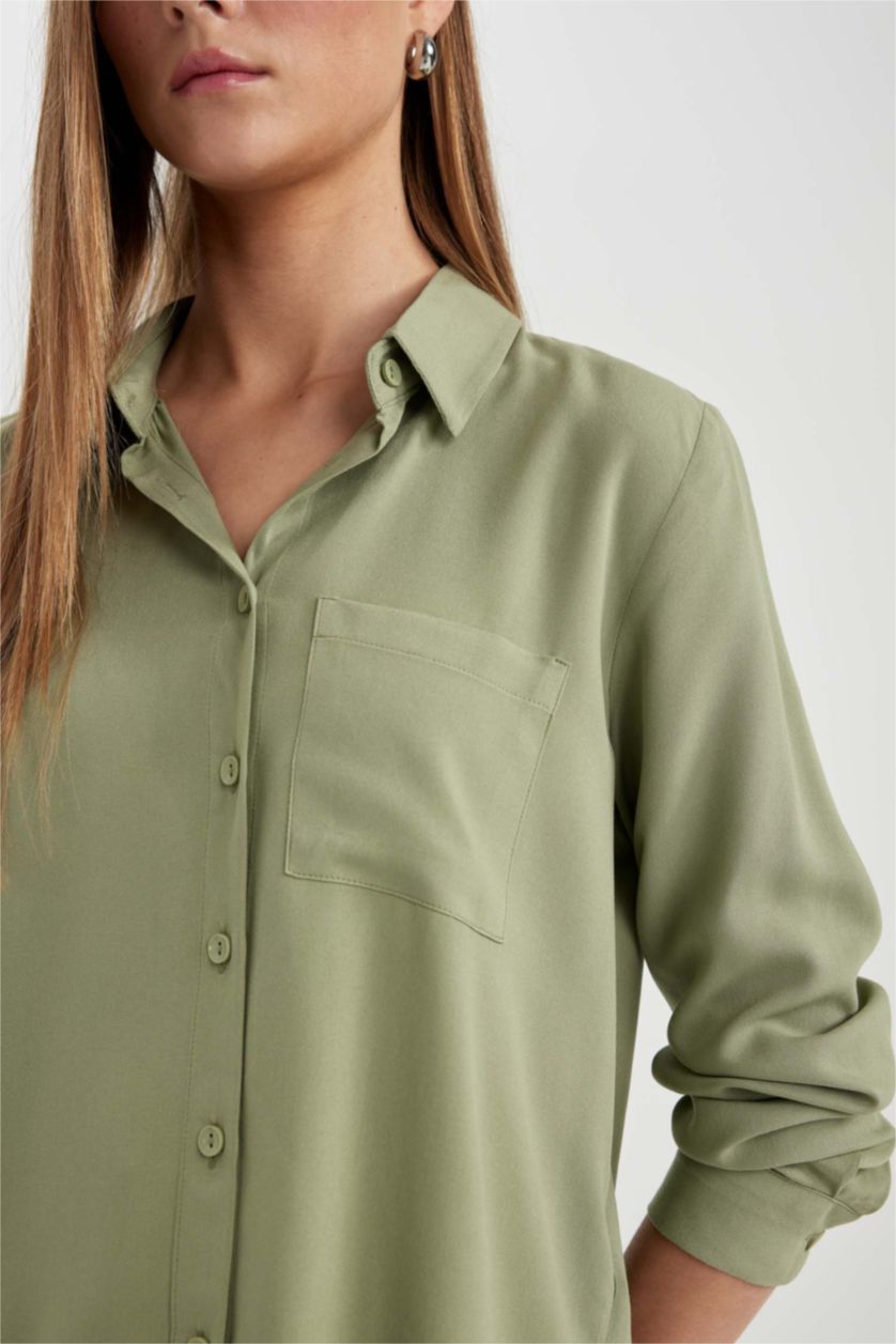 FEMME Kaki Chemise Basique coupe régulière à Manches Longues