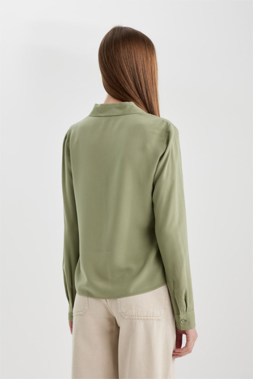 FEMME Kaki Chemise Basique coupe régulière à Manches Longues