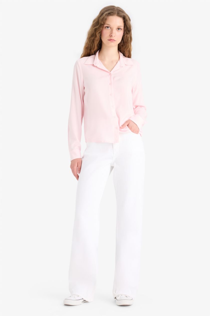 Әйелдерге Ашық Қызғылт қалыпты пішім Ұзын жеңді көйлек