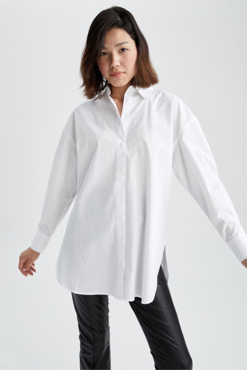 WOMAN White Oversize Fit Poplin Long Sleeve Tunic