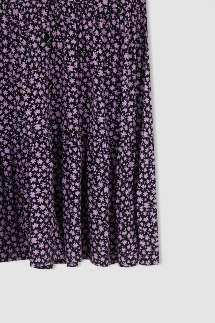 FEMME Noir Mini robe tissée à manches courtes imprimée à col en V et en A