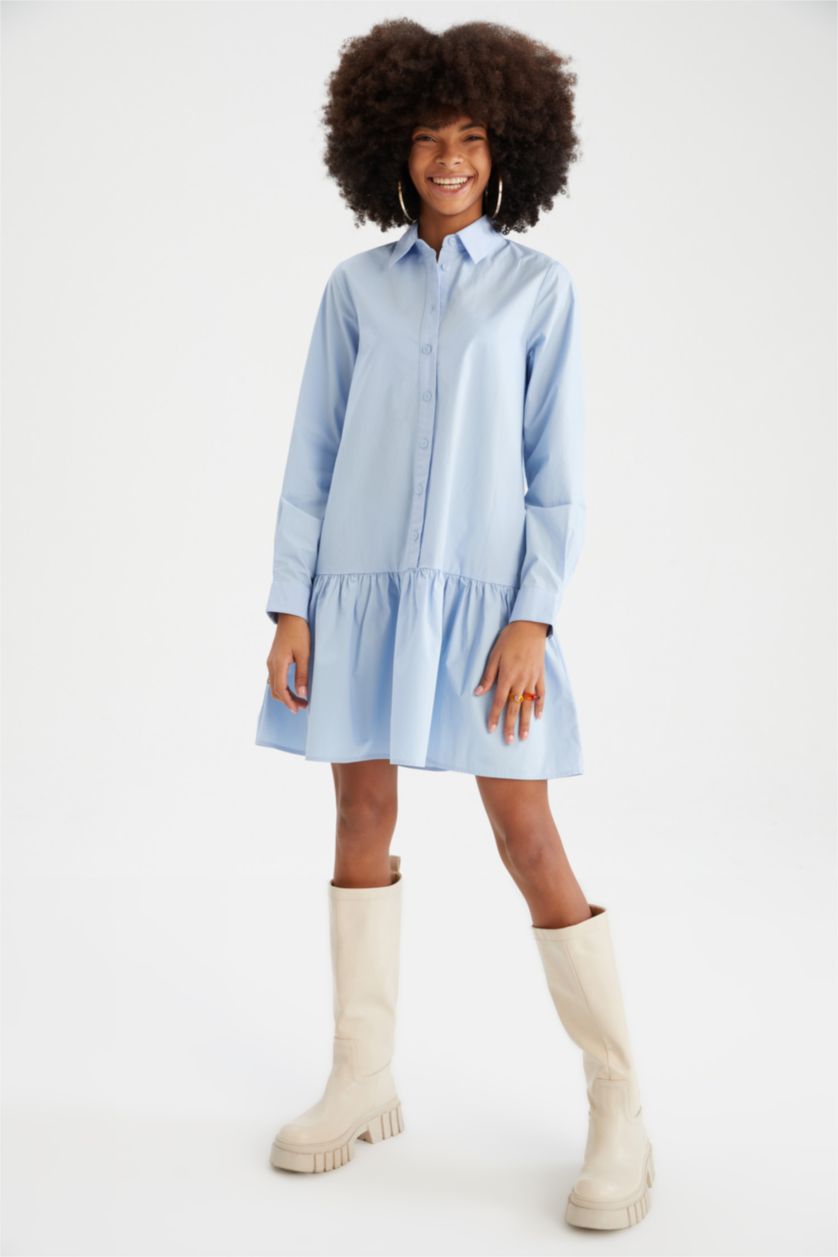 Women Blue Poplin Mini Dress